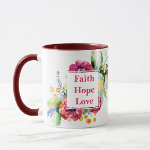 Geloof hoop liefde met waterverf bloemen mok