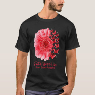 Geloof Hoop Liefde Zonnebloem Vlinder Hartziekte T-shirt