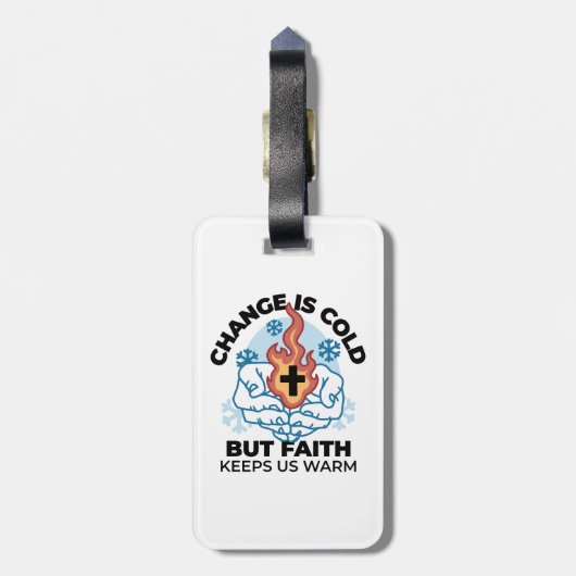 Geloof houdt ons warm - verheffend winterkunstwerk bagagelabel (Achterkant verticaal)
