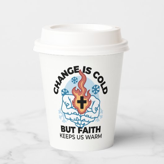 Geloof houdt ons warm - verheffend winterkunstwerk papieren bekers (Voorkant)