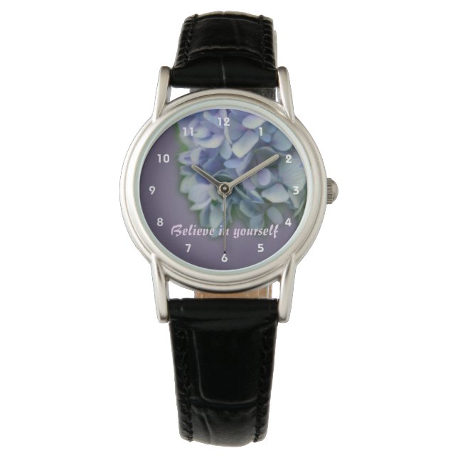 Geloof Hydrangea Inspirerend Horloge (Voorkant)