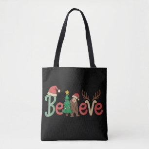 Geloof in Bigfoot Sasquatch Kerstman Rendier Kerst Draagtas