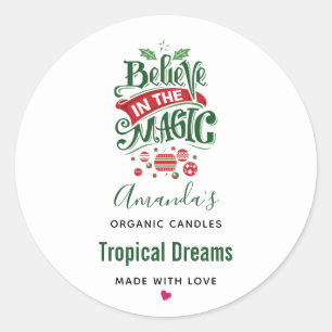 Geloof in de Magic Christmas Typography Candle Ronde Sticker