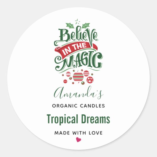Geloof in de Magic Christmas Typography Candle Ronde Sticker (Voorkant)