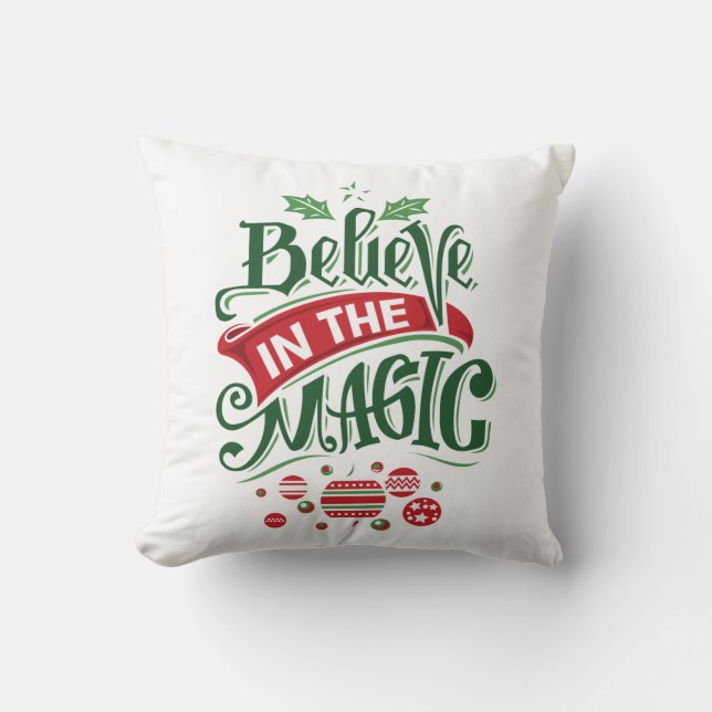 Geloof in de Magic Kersttypografie Kussen (Voorkant)