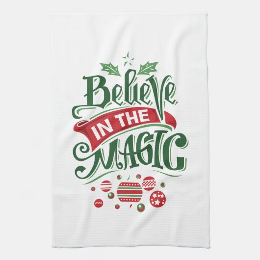 Geloof in de Magic Kersttypografie Theedoek (Verticaal)