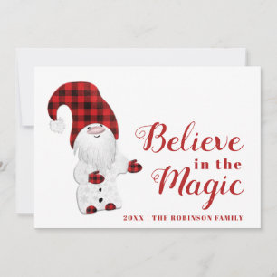 Geloof in de Magic Modern Red White Cute Gnome Feestdagenkaart