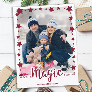 Geloof in de Magic-Simple Stars Red Cute Photo Feestdagenkaart