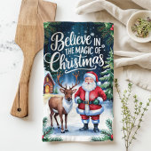 Geloof in de magie van de kerstman en het hert theedoek