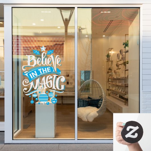 Geloof in de magie van kerstblauw wit raamsticker (Winkelraam)