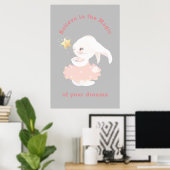 Geloof in Dreams Whimsical Bunny Nursery Print (Thuiskantoor)