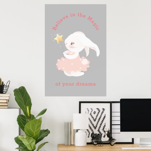 Geloof in Dreams Whimsical Bunny Nursery Print (Thuiskantoor)