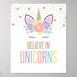 Geloof in eenhoorns Regenboog eenhoorn poster