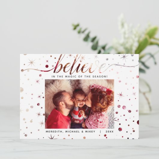 GELOOF in het Magic Holiday Matching Text Effect Feestdagenkaart (Staand voorkant)