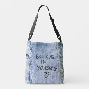 Geloof in jezelf Blue Denim Motivatie Crossbody Tas