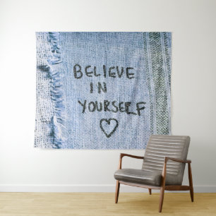 Geloof in jezelf Blue Denim Motivatie Wandkleed