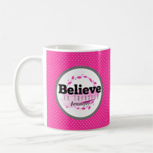 Geloof in jezelf citaat waterverf roze stippen koffiemok