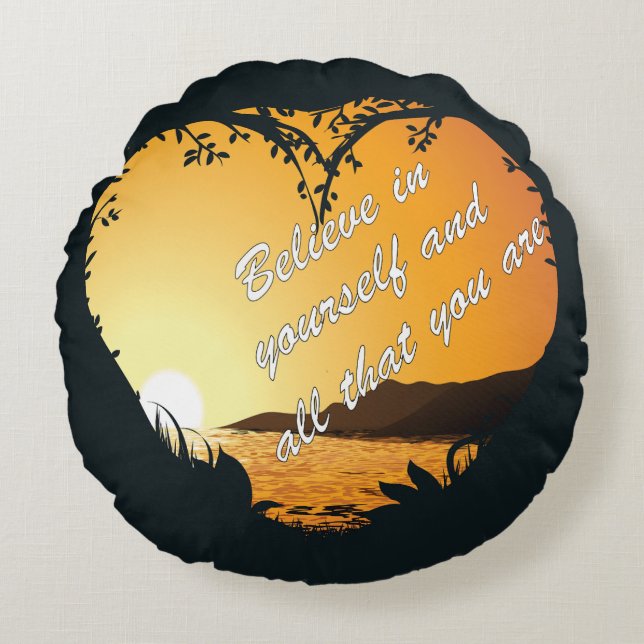 Geloof in jezelf – Inspirerend hart Rond Kussen (Voorkant)