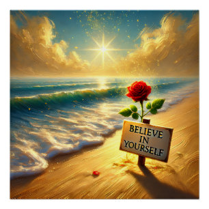 Geloof in jezelf: Romantische Beach Oil Painting Perfect Poster