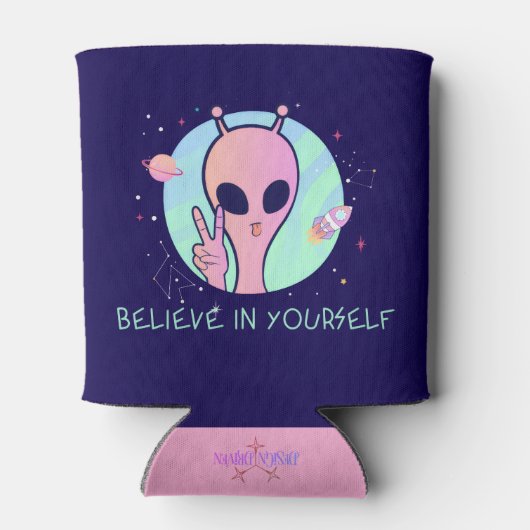 Geloof in jezelf Roze Alien Koelbox Blikjeskoeler (Achterkant)