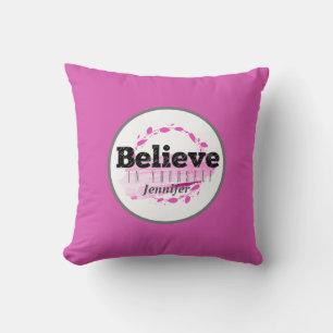 Geloof In Jezelf Roze Waterverf Motiverend Kussen