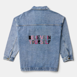 Geloof in jezelf (roze, zwart en grijs) denim jacket