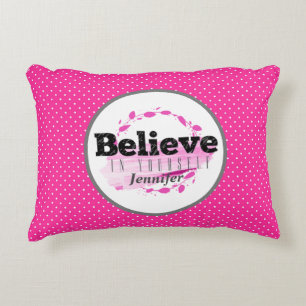 Geloof in jezelf waterverf roze polka stippen accent kussen