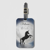 "Geloof in Magic" Zwart Unicorn Moonlight Water Bagagelabel (Voorkant (verticaal))