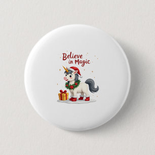 Geloof in Magie Kerst eenhoorn met een kerst Ronde Button 5,7 Cm