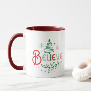 Geloof in magische kerst moderne typografie letter mok