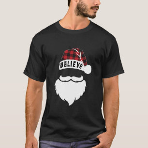 Geloof in Santa Christmas Pet Buffalo Plaid White T-shirt