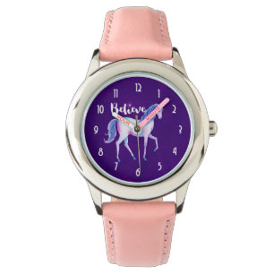Geloof in unicorn in pasta Waterverven Horloge