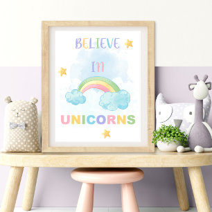 GELOOF IN UNICORN kinderkamer kunst aan de muur Foto Afdruk