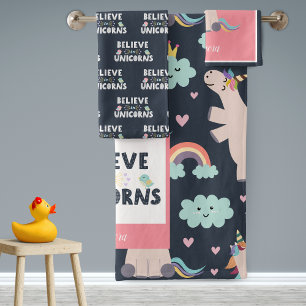 Geloof in Unicorns Blue en Pink Girl Pattern Kind Bad Handdoek