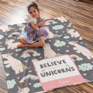 Geloof in Unicorns Blue en Pink Girl Pattern Kind Fleece Deken