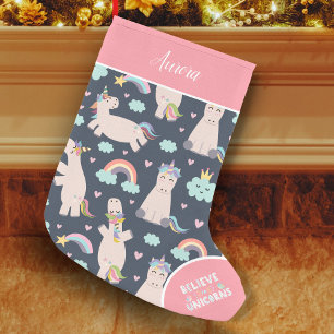 Geloof in Unicorns Blue en Pink Girl Pattern Kind Kleine Kerstsok