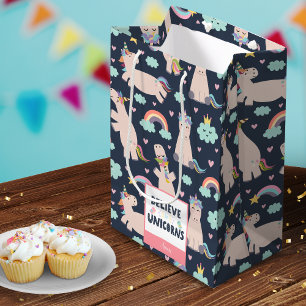 Geloof in Unicorns Blue en Pink Girl Pattern Kind Medium Cadeauzakje