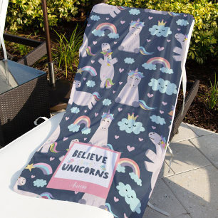 Geloof in Unicorns Blue en Pink Girl Pattern Kind Strandlaken
