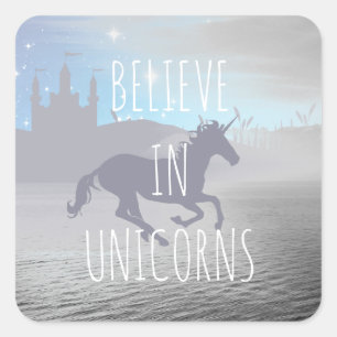 Geloof in Unicorns Whimsical Art Vierkante Sticker
