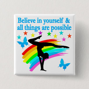 GELOOF IN UW GYMNASTISCHE QUOTE VIERKANTE BUTTON 5,1 CM