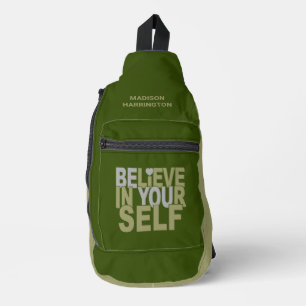 GELOOF IN UZELF, aangepaste naam en kleur Sling Bag