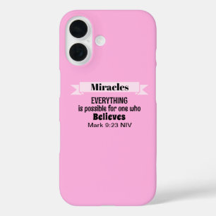 Geloof in wonderen Bijbelvers Roze Christelijk iPhone 16 Hoesje