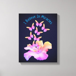 Geloof in wonderen Hibiscus flower Butterflies Canvas Afdruk