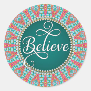 Geloof: Inspire: Aqua Blauwgroen koraal Mandala Ci Ronde Sticker