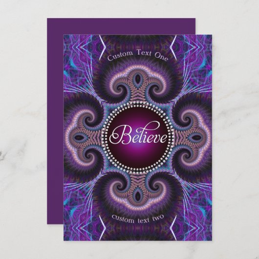 Geloof Inspire Paarse Fractals Cross Circle Kaart (Voorkant / Achterkant)