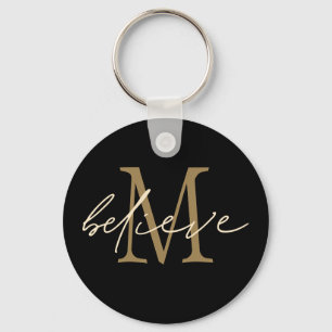 Geloof Inspirerend Gold Black Monogram Initiaal Sleutelhanger