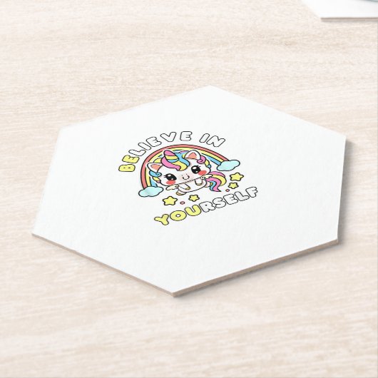 Geloof je zelf in je unieke positieve boodschap kartonnen onderzetters (Schuin)