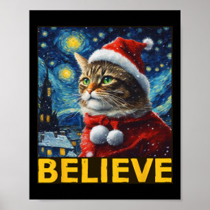 Geloof Kerst Shirt Sterrennacht Van Gogh Kat Poster