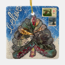 Geloof kerstboom en zegels keramisch ornament