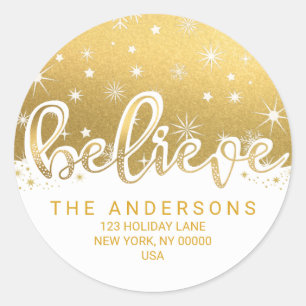 Geloof kerstGold Handgeschreven adres Ronde Sticker